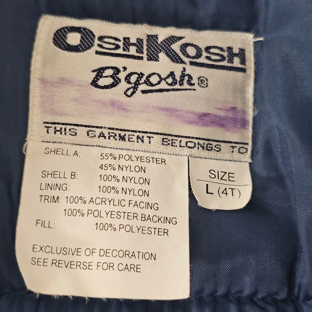 Vintage 90s OshKosh B'gosh Girls 4T Winter Coat Navy Floral Retro Hood Faux Fur